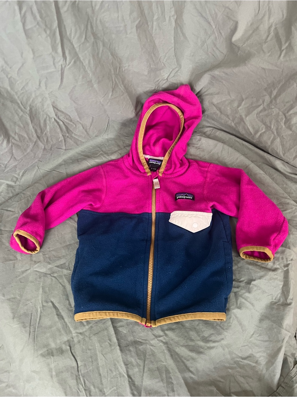 Patagonia Kids Fleece Hoodie - Bright Pink with Tan Trim